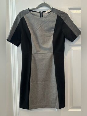 LOFT Gray and Black Ponte Colorblock Midi Dress